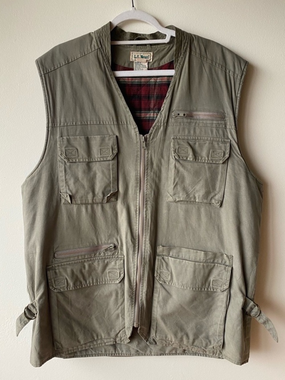 L.L. Bean Vintage utility vest khaki flannel lining size Large